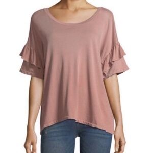 Current Elliott Carina Ruffle Sleeve Jersey Top in Mauve Size 2 Medium